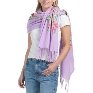 JESSICA MCCLINTOCK Lavender Embroidered Shawl With Fringe